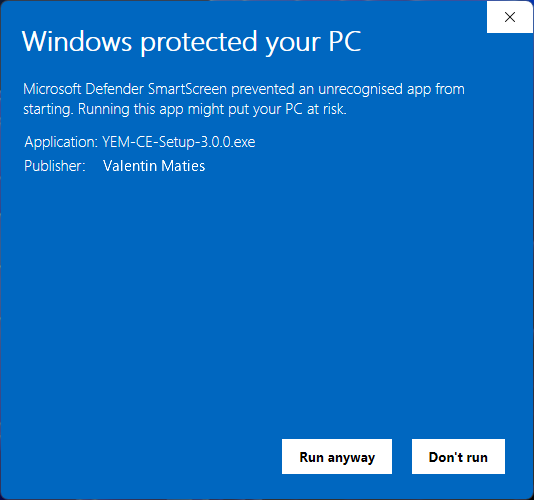 SmartScreen — More info, Run anyway